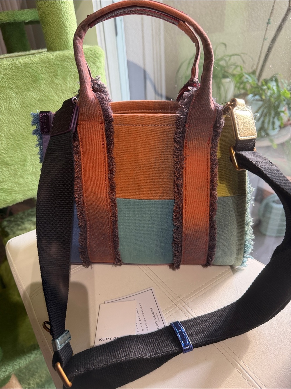 Kurt Geiger denim Pastel Patchwork Satchel in Pink, Blue, Yellow & Burgundy - Picture 3 of 9